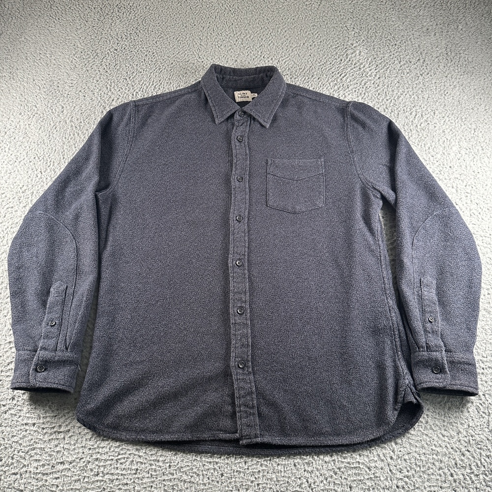 Flint And Tinder Shirt Mens M Gray Cotton Fleece Long Sleeve Button Up Casual
